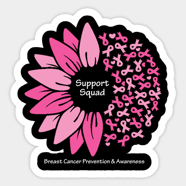 Breast cancer support squad with flower, ribbons & white type Sticker by Just Winging It Designs